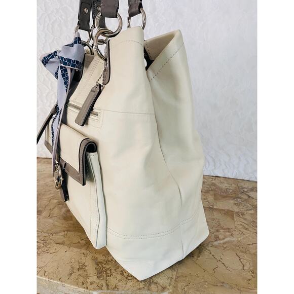 Coach penelope F18890 white gray Leather large Satchel BAG shoulder bag tote - Picture 4 of 10